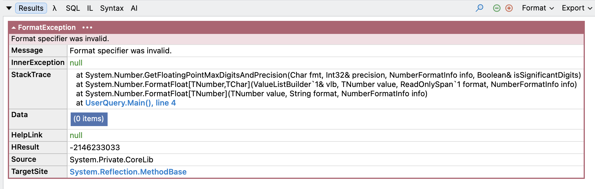 formatExceptopn